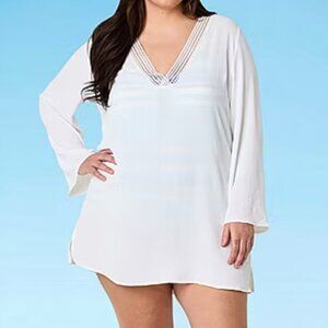 Liz Claiborne Women's Plus White Dress Swimsuit Cover-Up, 16 NEW